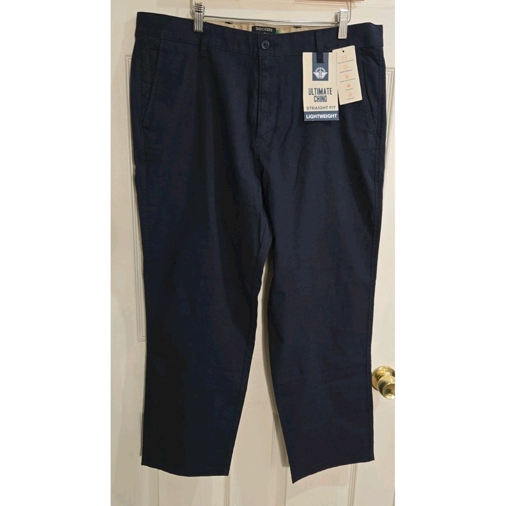 Dockers Ultimate Chino 36x30 Straight Fit Lightweight Linen Blend Navy NEW